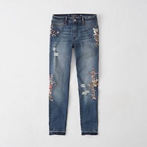 Abercrombie&Fitch Embroidered Low-Rise Ankle Jeans